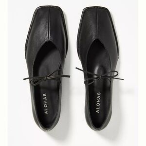 ALOHAS Sway Black Leather Tie Ballet Flats Size 38